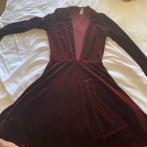 American Apparel Deep V Red Velvet Dress